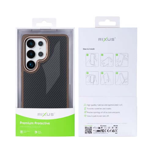 Rixus Mag Carbon hoesje voor Samsung Galaxy S25 Ultra – MagSafe-compatibel, bruin
