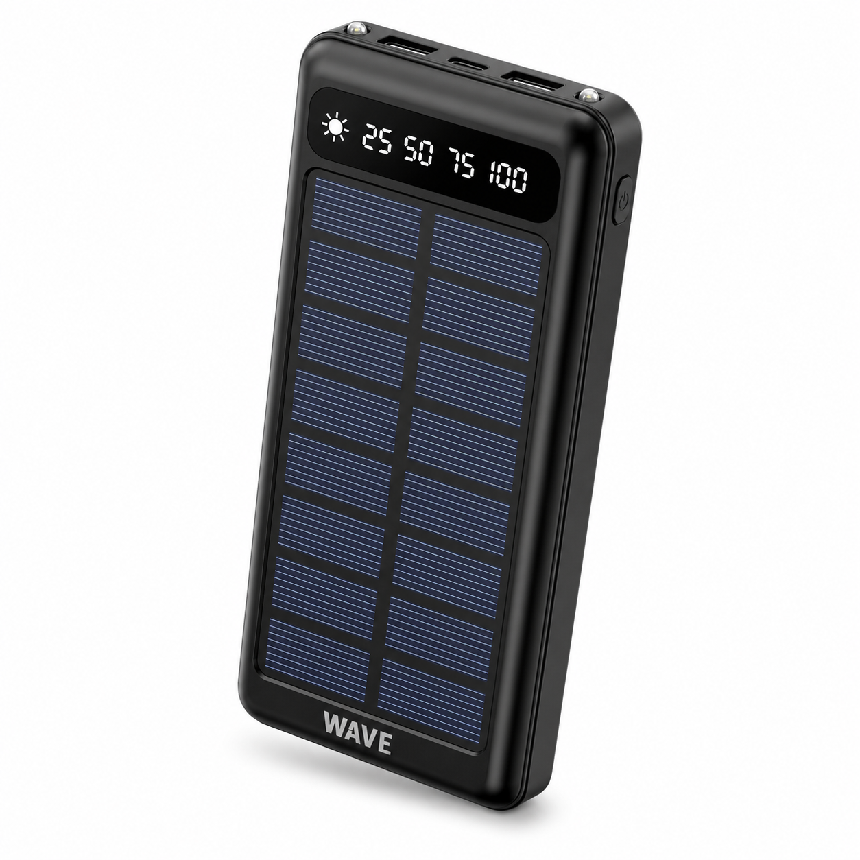 Wave WA-89 Solar Powerbank 10000mAh – USB-C – LED Display – Zwart