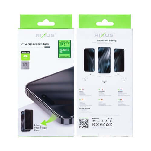 Rixus Privacy Full Curved Edge screenprotector voor iPhone 14 / 13 / 13 Pro / 16e / 17e – 10-pack