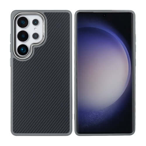 Rixus Mag Carbon hoesje voor Samsung Galaxy S25 Ultra – MagSafe-compatibel, titaniumgrijs