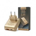 WEWO W-019 Travel Charger – Dual USB (USB-A + USB-C) 2.4A EU Snellader - Laad Centrum