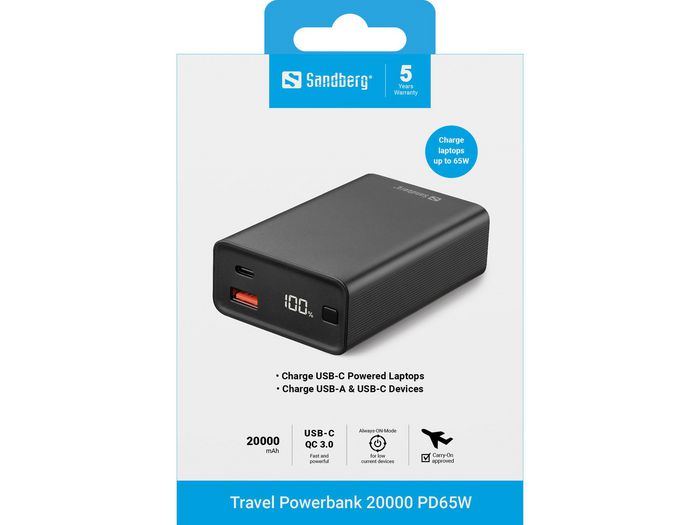 Sandberg Travel Powerbank 20.000 mAh PD 65W
