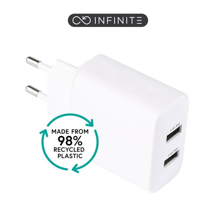 eSTUFF INFINITE USB-A-lader EU 24W - Wit - 98% gerecycled kunststof