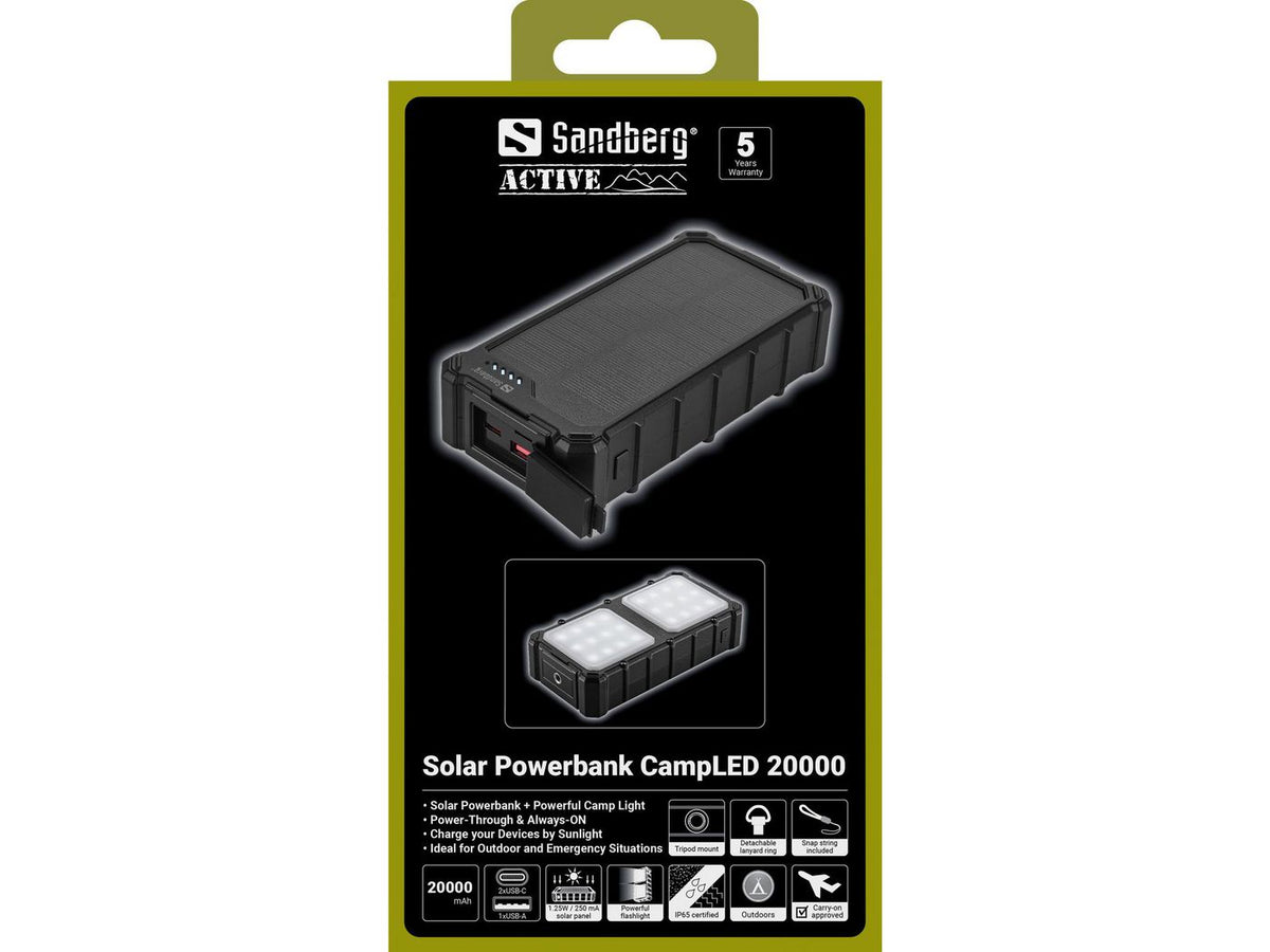 Sandberg Solar Powerbank CampLED 20.000 mAh