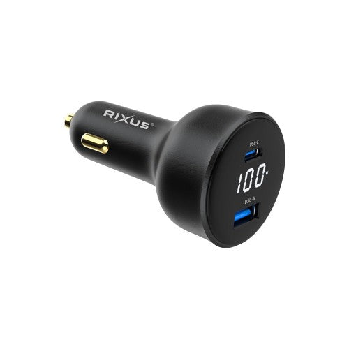 Rixus RXCC14 autolader 100W - zwart, 100W autolader voor smartphones met twee USB-poorten.