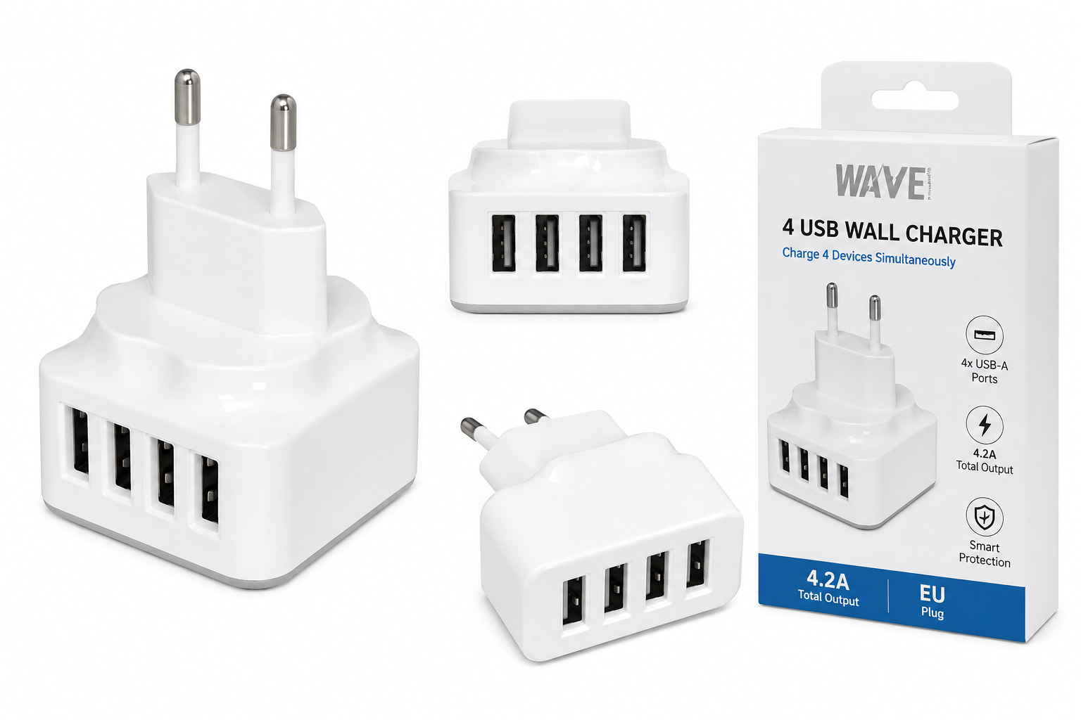 Reislader 4.2A – 4x USB-A Wandlader – Goud