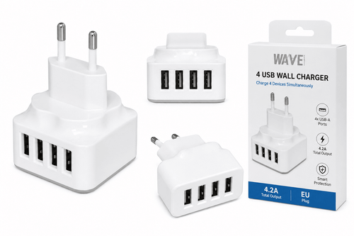Reislader 4.2A – 4x USB-A Wandlader – Goud - Wave by Laad Centrum