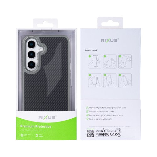 Rixus Mag Carbon hoesje voor Samsung Galaxy S25 Plus – MagSafe-compatibel, titaniumgrijs