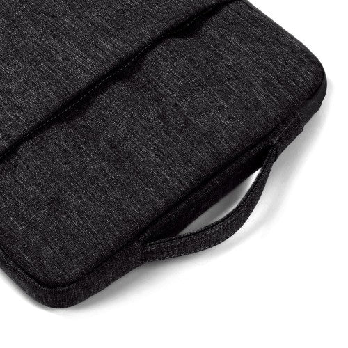 Zwarte laptop sleeve 13-14 inch met handvat, ideaal voor veilig vervoer van je laptop.