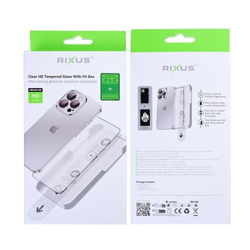 Rixus Clear HD Tempered Glass With Fit Box For Apple iPhone 17