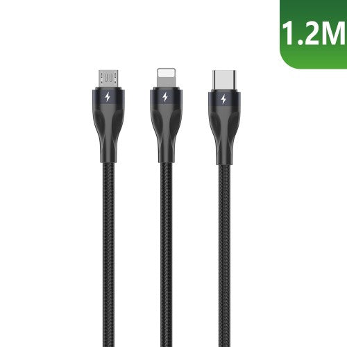 Rixus RXUC23 Two-for-Three multi snellaadkabel zwart – productdetail