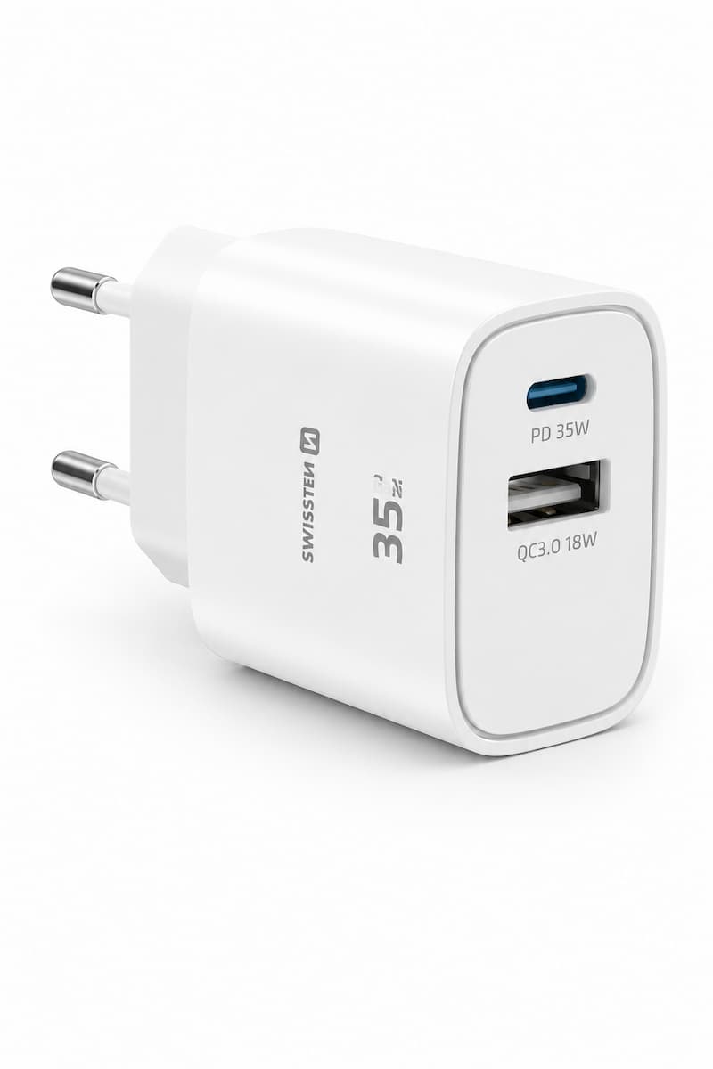 Swissten Edge USB-C + USB-A Travel Charger 35W GaN – Wit – 22071717