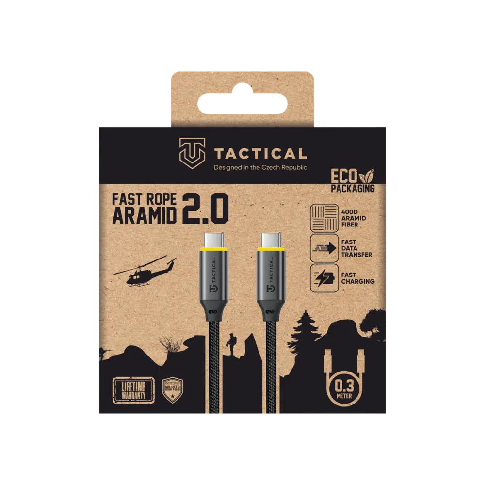 Compacte USB-C kabel - Tactical Fast Rope Aramid 2.0 0,3 meter voor eenvoudig opladen