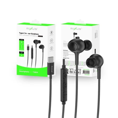 Rixus RXHD56C USB-C Oordopjes met Microfoon – Zwart