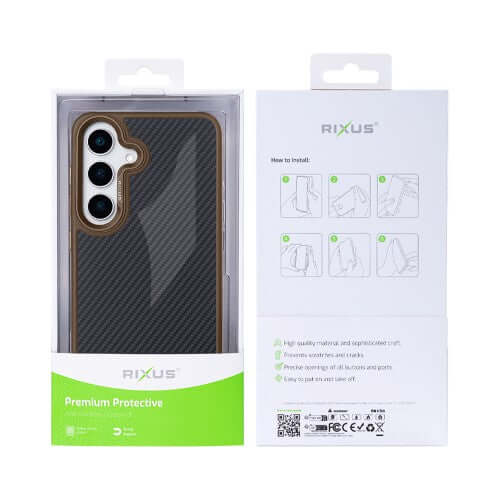 Rixus Mag Carbon hoesje voor Samsung Galaxy S25 – MagSafe-compatibel, bruin