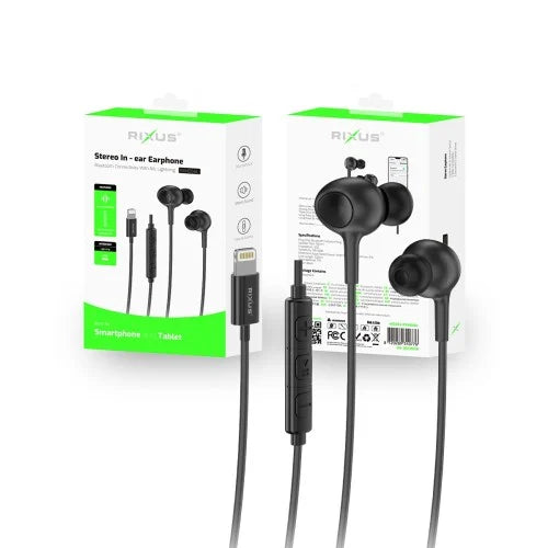 Rixus RXHD56L Lightning Oordopjes met Microfoon – Zwart