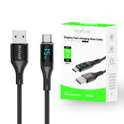 Rixus RXUC28AC USB-A naar USB-C nylon kabel met LED display 1m zwart – verpakking