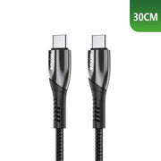 Rixus RXUC37C USB-C naar USB-C kabel 30cm nylon met gevlochten afwerking in zwart.