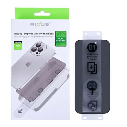Rixus Privacy screenprotector met Fit Box voor iPhone 14 / 13 / 13 Pro / 16e / 17e