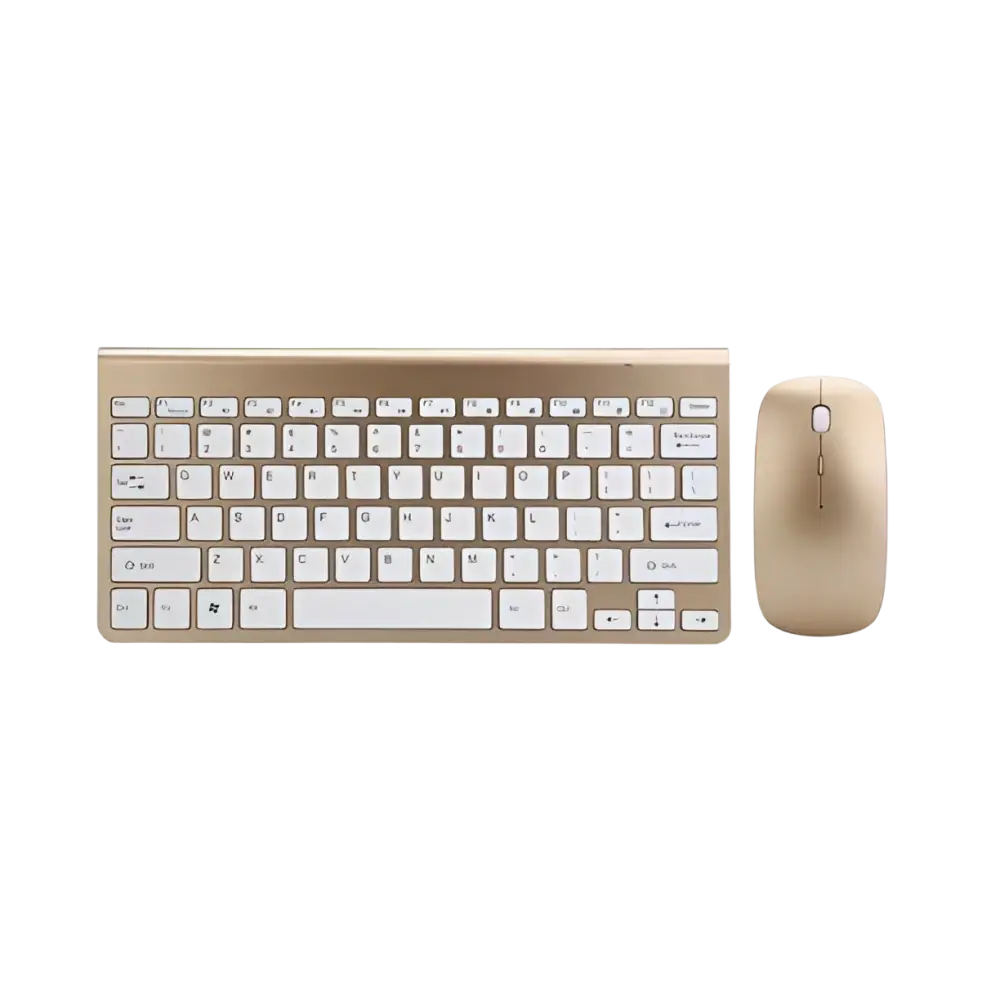 Draadloos Mini Toetsenbord en Muis - Compacte Luxe Set in Goud