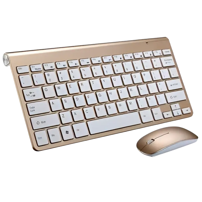 Draadloos Mini Toetsenbord en Muis - Compacte Luxe Set in Goud