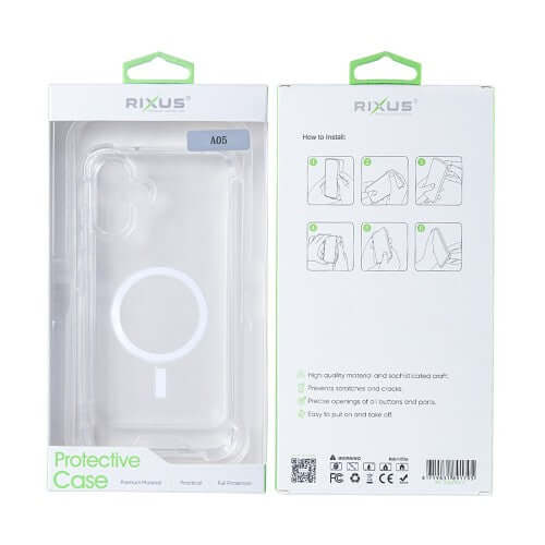 Rixus Anti-Burst-hoesje voor Samsung Galaxy A05 – MagSafe-compatibel, transparant