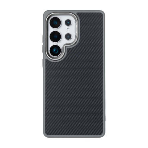 Rixus Mag Carbon hoesje voor Samsung Galaxy S25 Ultra – MagSafe-compatibel, titaniumgrijs