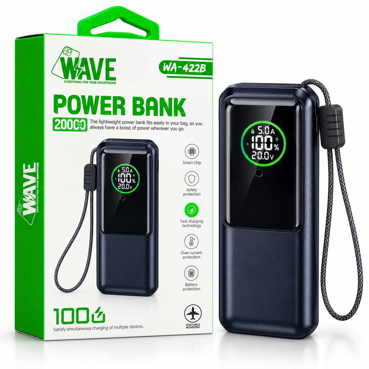 Wave WA-422B Powerbank 100W – 20.000 mAh (zwart)