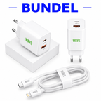 Wave WA-100-10 Travel Charger Dual USB-C 35W + PD USB-C Kabel 1M – Wit