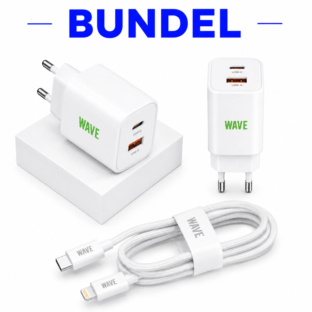 Wave WA-100-10 Travel Charger Dual USB-C 35W + PD USB-C Kabel 1M – Wit