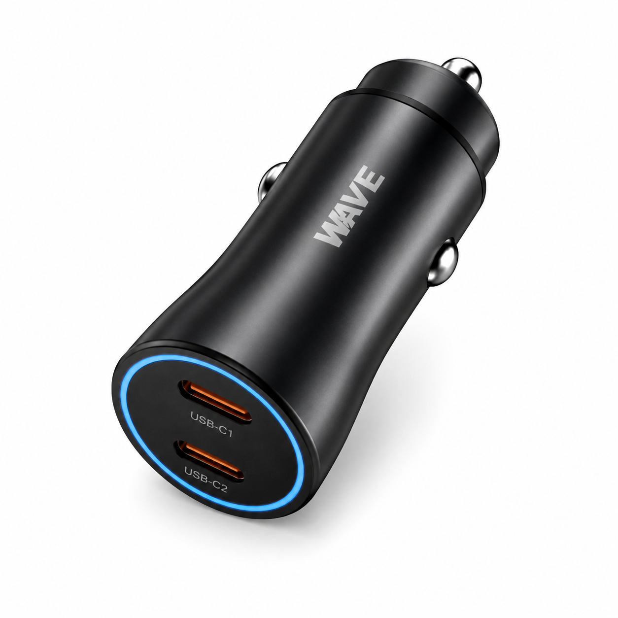 Wave WA-335B dual USB-C autolader 40W zwart voor snel opladen van smartphone en tablet