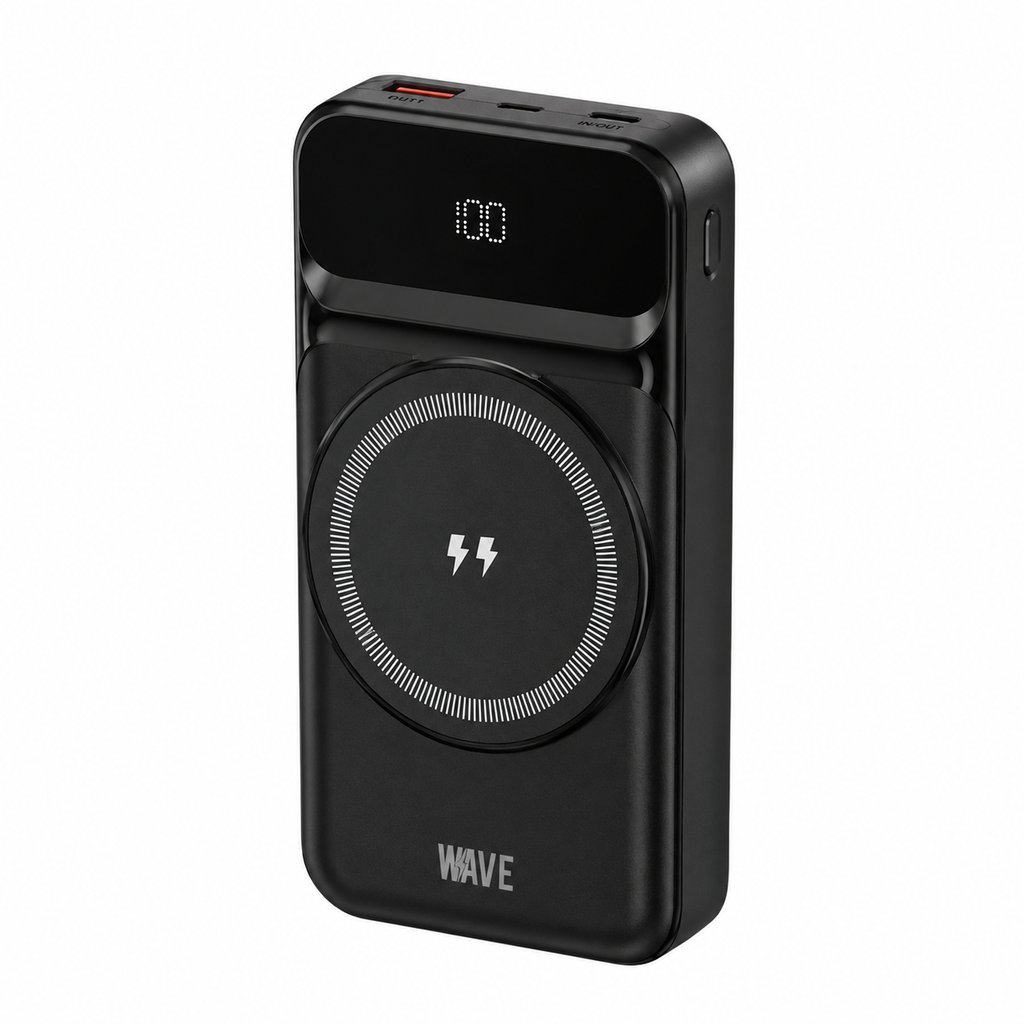 Wave WA-343 Powerbank 30.000 mAh – 22,5W Fast Charge + 15W MagSafe Draadloos – Zwart