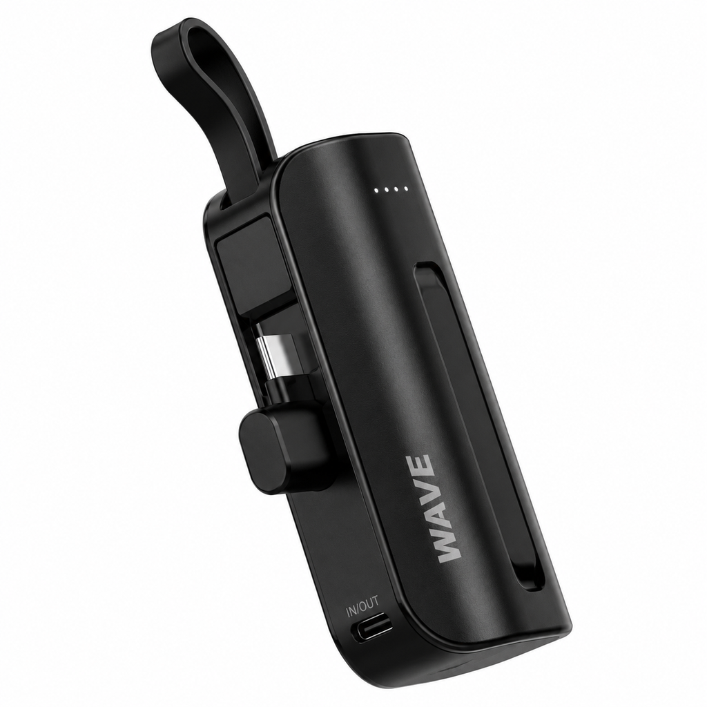 Wave WA-87 Powerbank 3000mAh met USB-C Kabel – Compact & Draagbaar – Zwart
