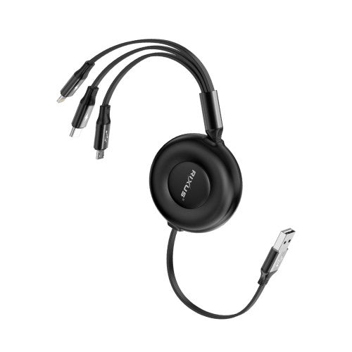 Rixus RXUC25 3-in-1 intrekbare multi snellaadkabel zwart – productdetail