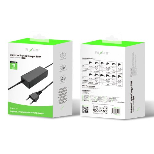 Rixus RXLC20 Universele Laptop Oplader 90W – 12 Connectors – Zwart