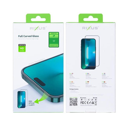 Rixus Clear HD Full Curved Edge Tempered Glass For Apple iPhone 17