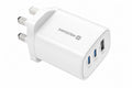Swissten Edge GaN Reise-Ladegerät 65W UK Stecker – 2x USB-C PD + USB-A QC3.0 – Weiß