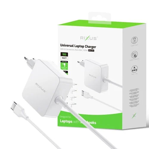 Rixus RXLC93 Universele Laptop Oplader 100W – 8 Connectors – Wit