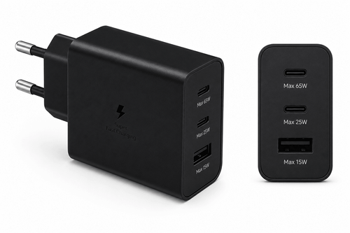 Samsung 65W Power Adapter Trio – 2x USB-C & 1x USB-A Super Fast Charger – Zwart (Retail) - samsung by Laad Centrum