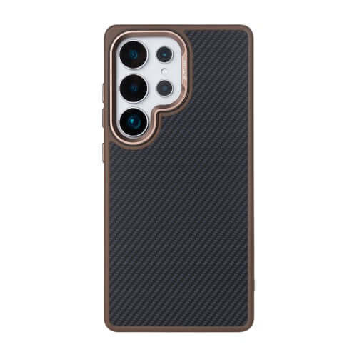 Rixus Mag Carbon hoesje voor Samsung Galaxy S25 Ultra – MagSafe-compatibel, bruin