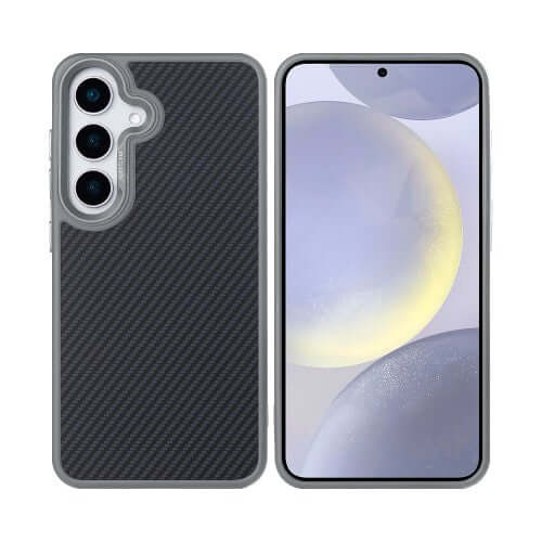 Rixus Mag Carbon hoesje voor Samsung Galaxy S25 – MagSafe-compatibel, titaniumgrijs