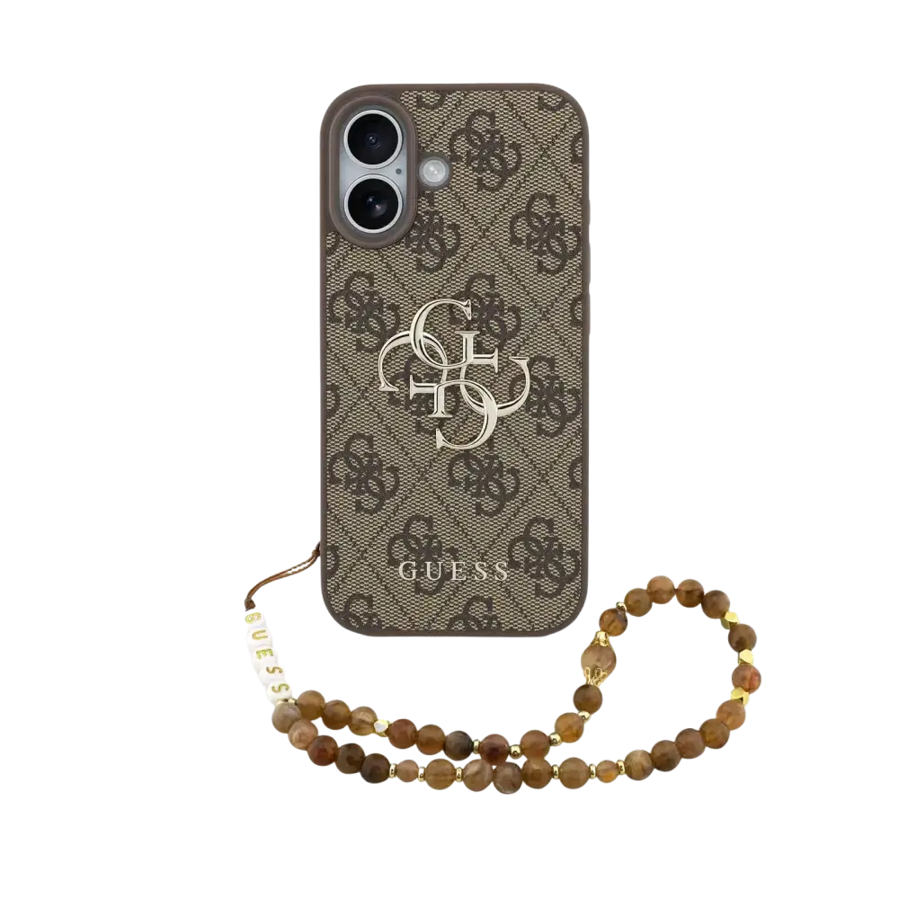 Guess 4G Metal Logo Hoesje met polskoord – iPhone 17 Bruin - Back cover