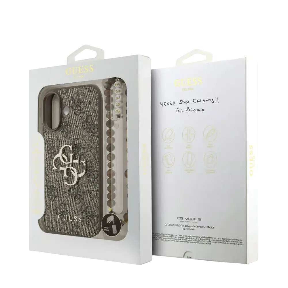 Guess 4G Metal Logo Hoesje met polskoord – iPhone 17 Bruin - Back cover