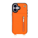 Guess Fashion hoesje met koord – iPhone 17 Oranje - Portemonneehoesje