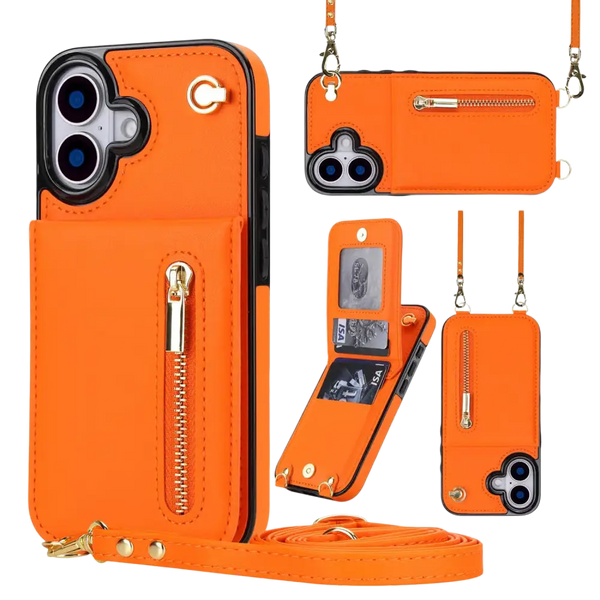 Guess Fashion hoesje met koord – iPhone 17 Oranje - Portemonneehoesje