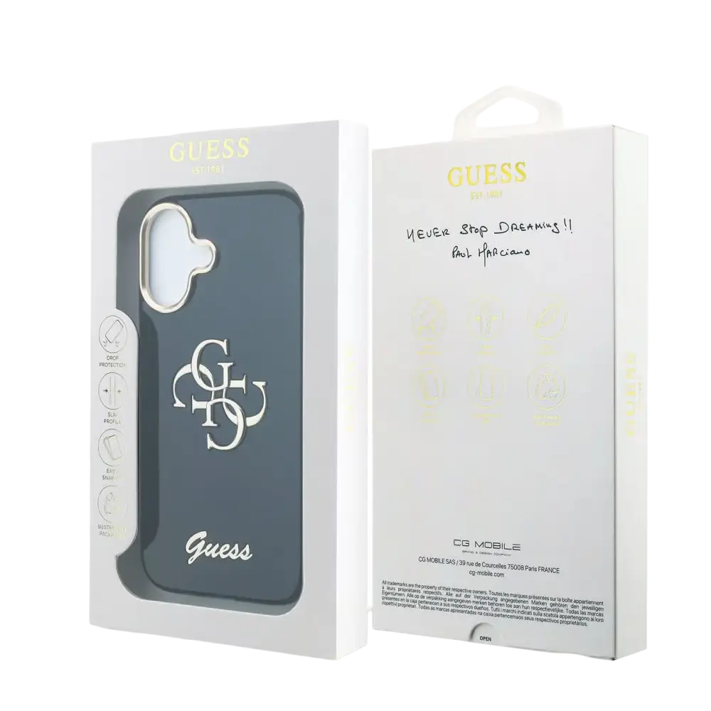 Guess IML 4G Script Metal Logo Hoesje – iPhone 17 Blauw - Back cover