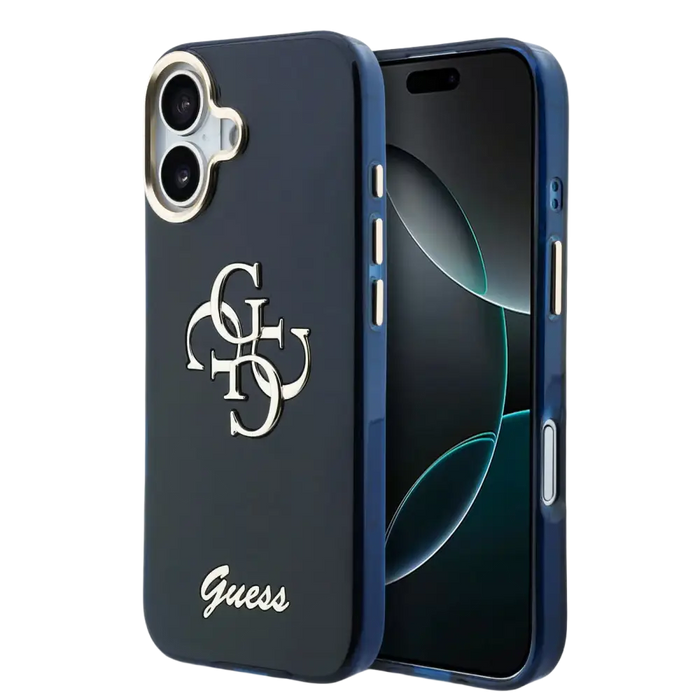 Guess IML 4G Script Metal Logo Hoesje – iPhone 17 – Blauw