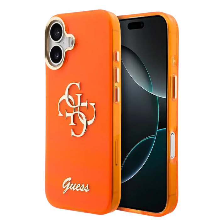 Guess IML 4G Script Metal Logo Hoesje – iPhone 17 – Oranje
