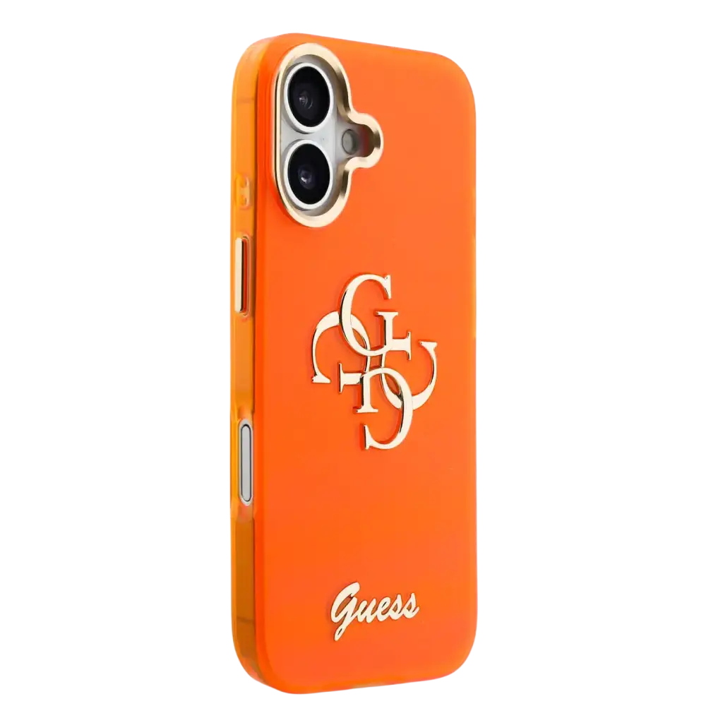 Guess IML 4G Script Metal Logo Hoesje – iPhone 17 Oranje - Back cover