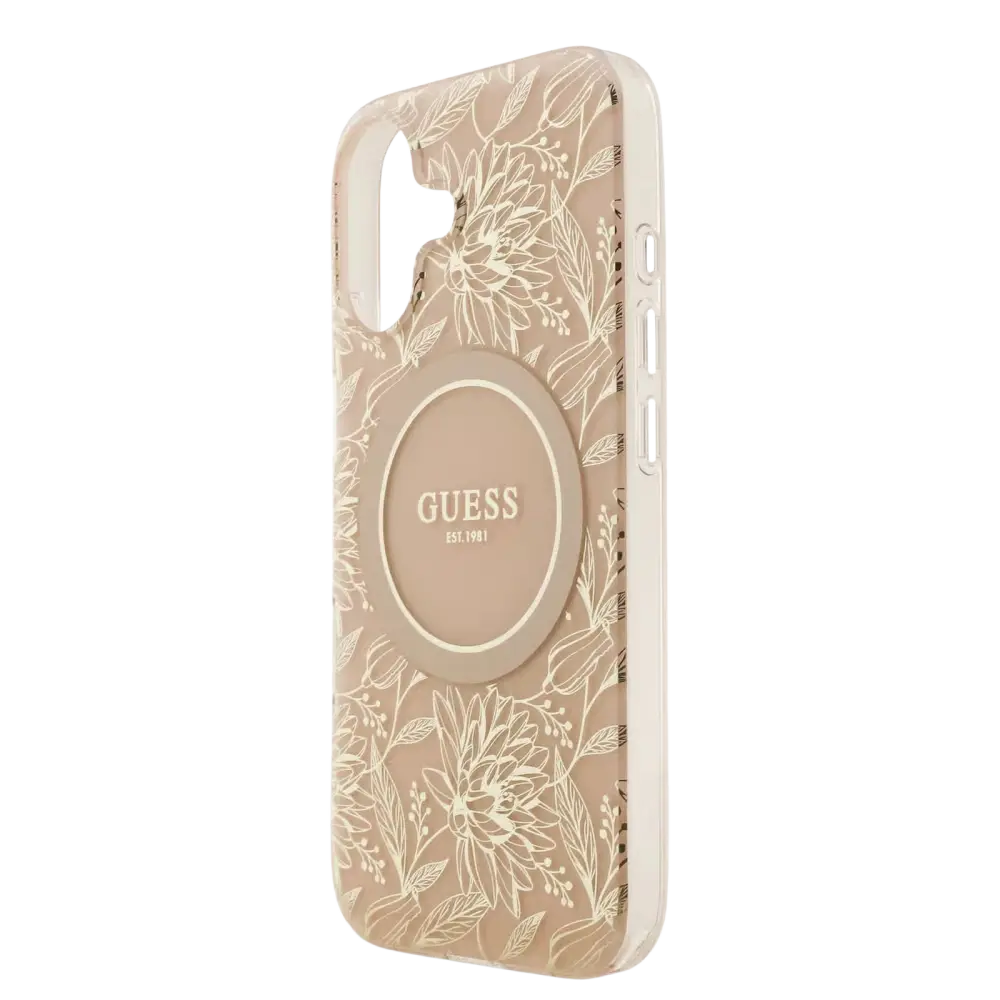Guess IML Flowers Allover Hoesje met MagSafe en koord – iPhone 17 Roze - Back cover draagkoord